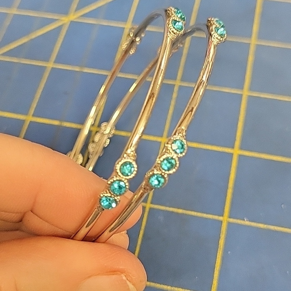 Marina Blue Faux Stone Silver Tone 7" Bracelet Set of 2